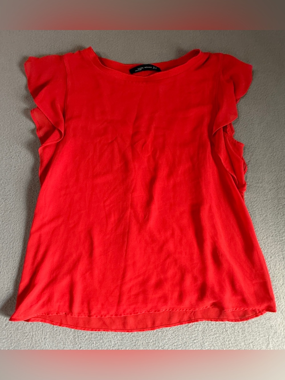 Zara Bright Red Ruffle Sleeve Blouse